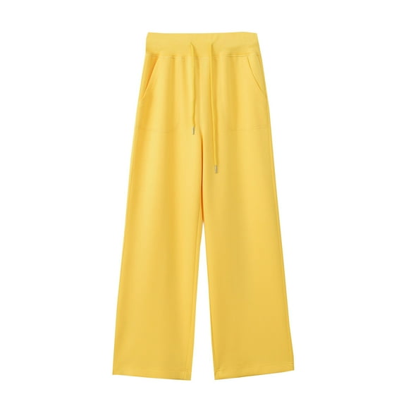 USNSM Baggy Sweatpants for Women Casual Drawstring Elastic Waist Wide Leg Pants Solid Color Loose Trousers with Pockets Yellow L