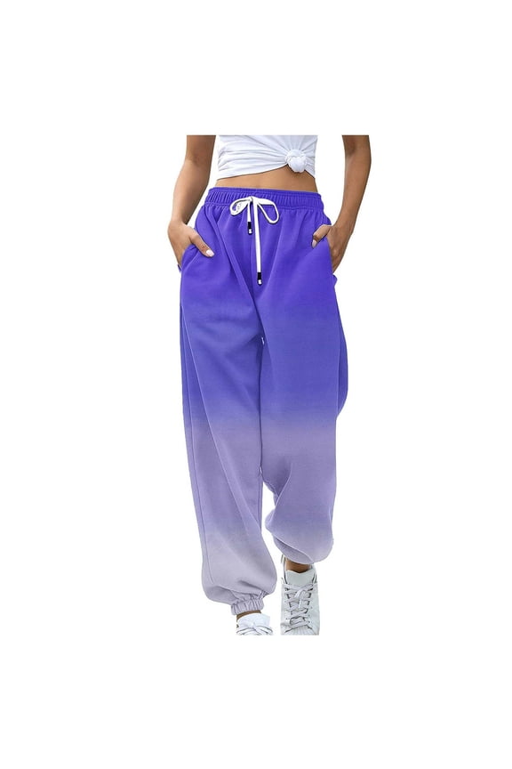 Baggy Sweatpants for Women Gradient Workout Joggers Straight Pants High Waisted Drawstring Yoga Pants with Pockets Blue L