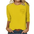 thumbnail image 1 of USNSM Basic Solid Color Blouses for Women Crew Neck 3/4 Length Sleeve Tops Summer Shirts Relaxed Fit Tee with Pockets Front Yellow XL, 1 of 5