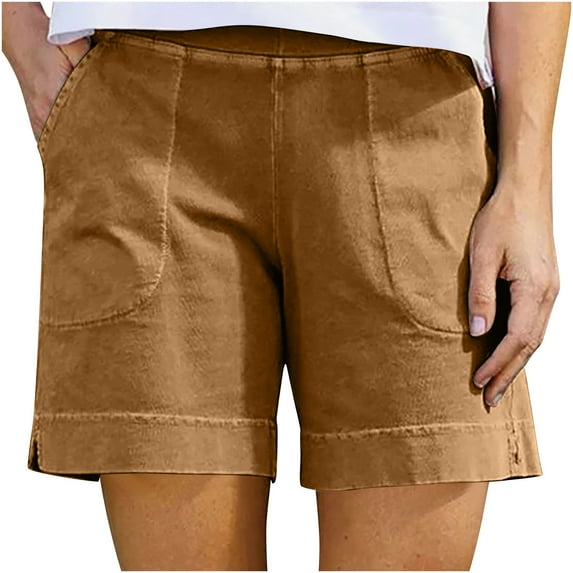 USNSM Beach Shorts for Women Casual Summer Linen Shorts Loose Fit Vacation Shorts Solid Color Shorts with Pockets Khaki XL
