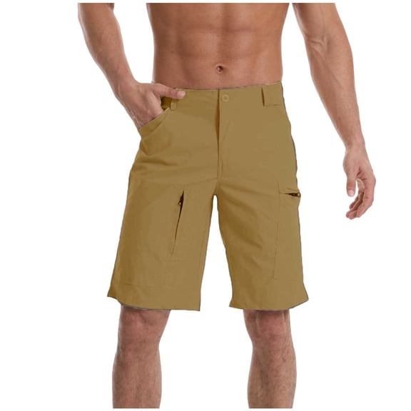 USNSM Bermuda Golf Shorts for Men Stretchy with Multi Pockets 5 Inch Short Cargo Pants Quick Dry Waterproof Workwear Trendy Yellow XXL