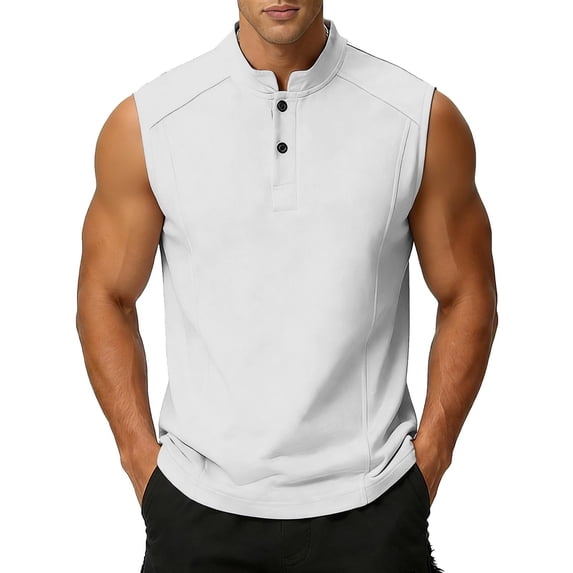 USNSM Button Down Workout Tank Top for Men Solid Color V-Neck Sleeveless Gym Muscle Henley Shirts Workout Gym Outfits Gray L