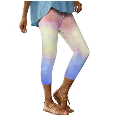 USNSM Capri Leggings for Women Summer Casual Trendy Tie Dye Print Cropped Beach Trousers Workout Running Yoga Pants Blue XXL