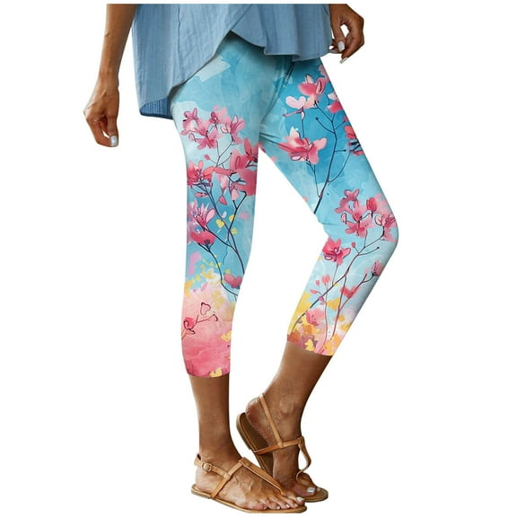 USNSM Capri Leggings for Women Tie Dye Trendy Beach Pants Beach High Waisted Yoga Pants Casual Workout Summer Tights Pants Multicolor#02 S