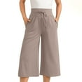 thumbnail image 1 of USNSM Capri Pants for Women 2024 Palazzo Pants Yoga Flowy Culottes Pant Elastic Drawstring Cropped Pants Summer with Pocket Gray L, 1 of 7