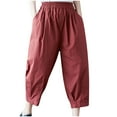 thumbnail image 1 of USNSM Capri Pants for Women Dressy Casual Loose Fit Harem Pant Comfort Flowy Linen High Elastic Waist Trousers with Pocket Wine L, 1 of 4