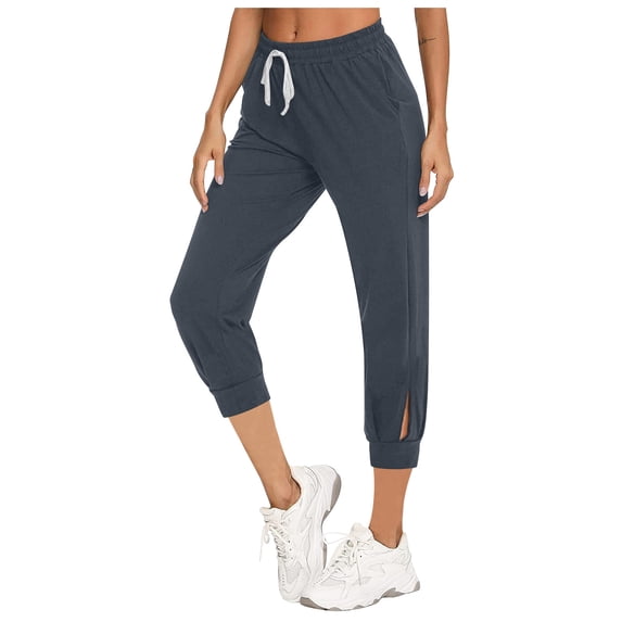 USNSM Capri Pants for Women Summer Casual Capris High Waisted Pant with Pocket Beach Cropped Pants Drawstring Hiking Pant Blue XL