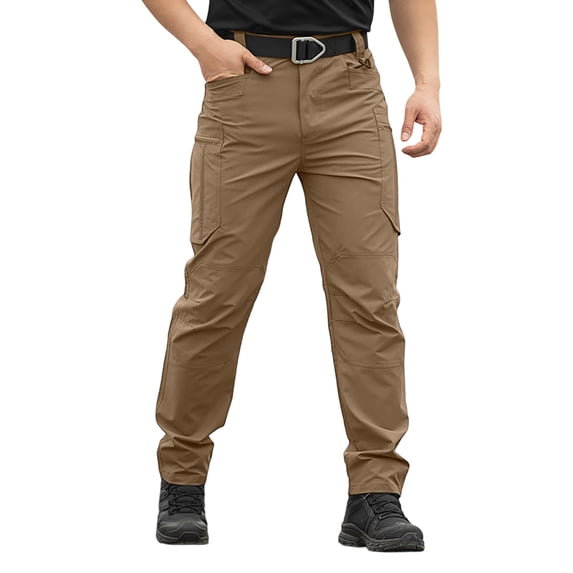 USNSM Cargo Pants for Men, Mens Work Pants Stretch Waist Ripstop Outdoor Workwear Pants Waterproof Hiking Pant with Multi Pockets Brown XL