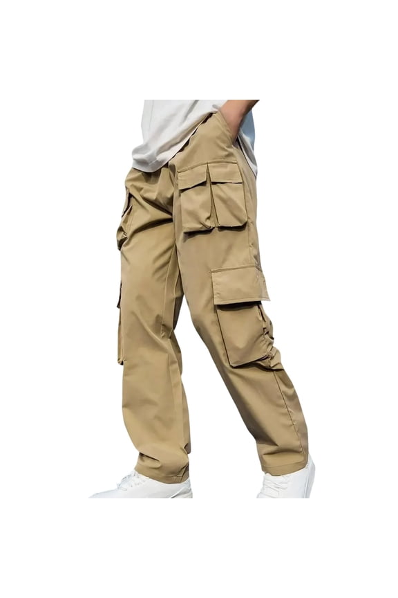 Cargo Pants for Men Multi Pockets Mens Pants Classic Cotton Casual Work Hiking Relaxed Fit Regular Pants Yellow L