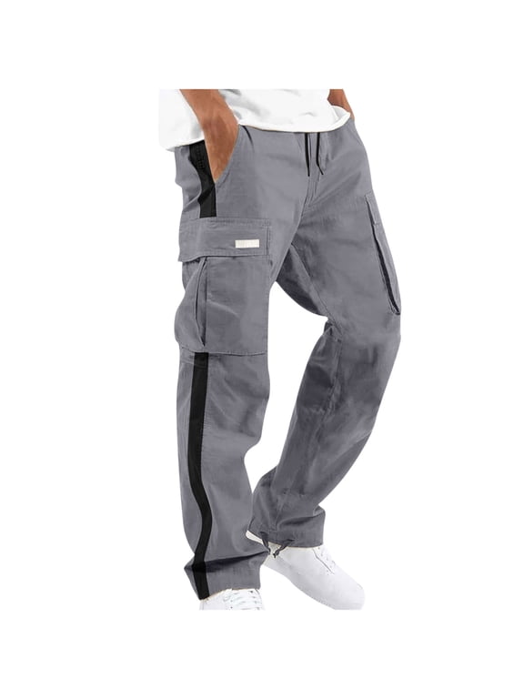 Cargo Pants for Men Relaxed Fit Causal Work Streetwear Khaki Baggy Joggers with Zipper Pocket Drawstring Sweatpants Gray M