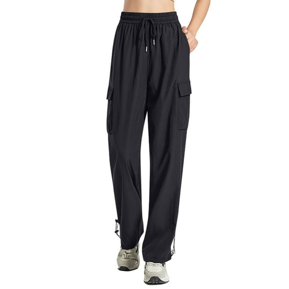 USNSM Cargo Pants for Women Trendy High Waist Straight Wide Leg Trousers Casual Baggy Y2K Workout Pants with Pockets Black XXXL