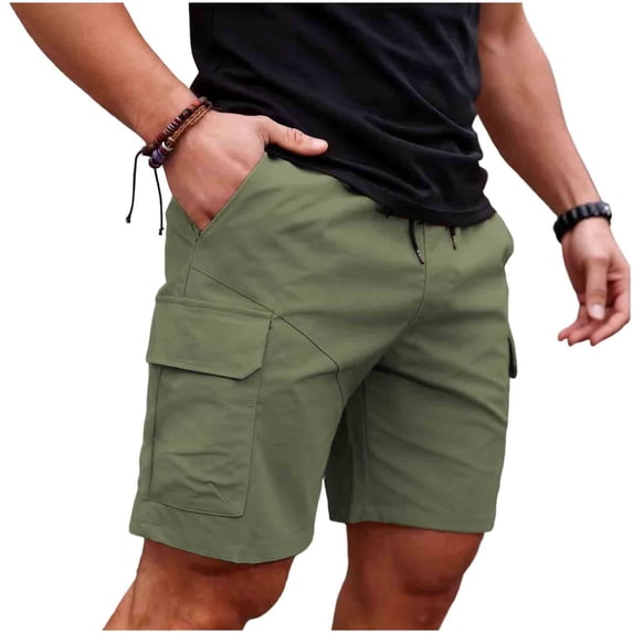 USNSM Cargo Shorts for Men Drawstring Elastic Waist Shorts with Multi Pockets Solid Color Casual Workout Sport Pants Green M