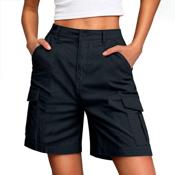 USNSM Cargo Shorts for Women Casual Summer High Waisted Chino Shorts Ribbed Elastic Waist Utility Pockets Comfy Shorts Blue XXXXL