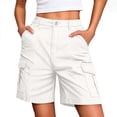 thumbnail image 1 of USNSM Cargo Shorts for Women Casual Summer High Waisted Chino Shorts Ribbed Elastic Waist Utility Pockets Comfy Shorts White XL, 1 of 8