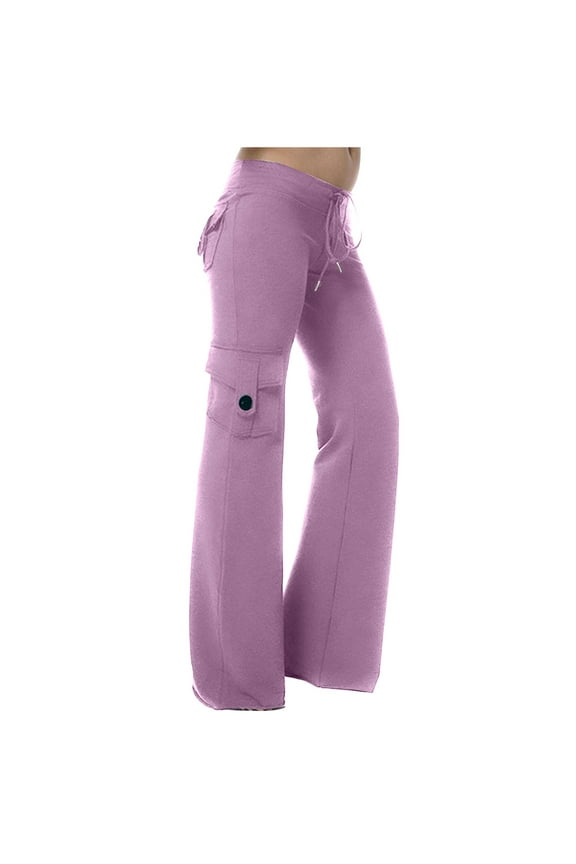 Cargo Yoga Pants for Women Trouser Style Flare Leggings Boot Cut High Waist Workout Yoga Pants With Pockets Purple L