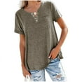 thumbnail image 1 of USNSM Casual Button V Neck Plain Tees Shirt for Women Summer Short Sleeve Solid Workout T-Shirts Tops Loose Fit Comfy Baggy Blouse Dark Gray L, 1 of 4