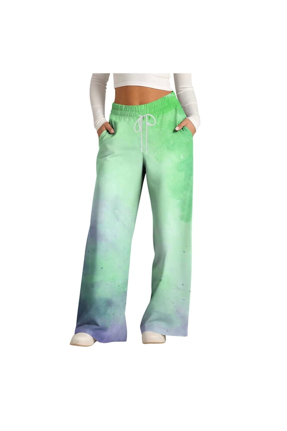 Casual Pants for Women Trendy Tie Dye Wide Leg Loose Pants Women Summer Beach High Waist Palazzo Trousers Mint Green XXL
