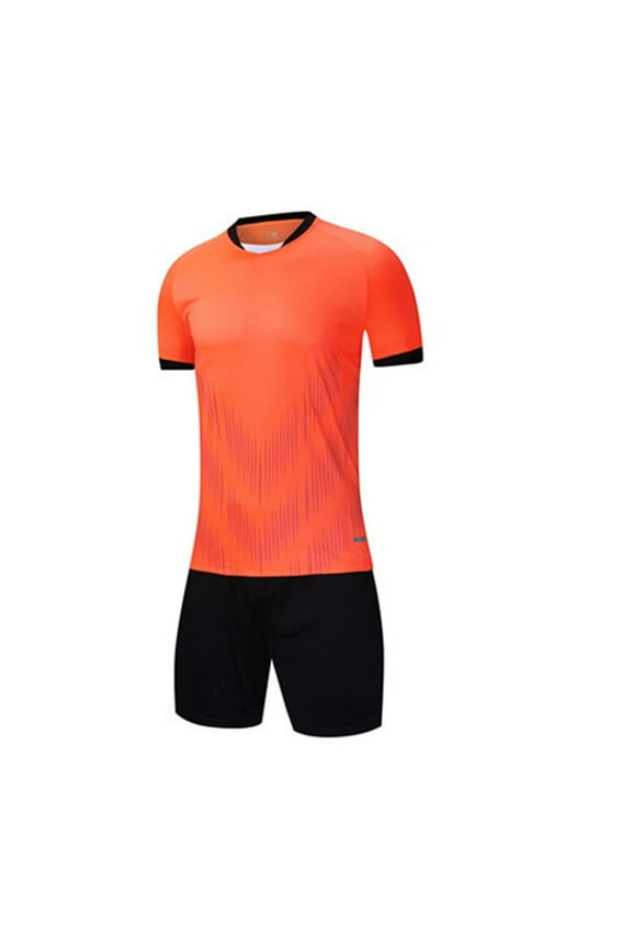 Children's Middle and Large Children's Sports Suit Round Neck Short Sleeve Soccer Uniform Elastic Shorts Quick Dry Breathable Sweat Two-Piece Set Orange S