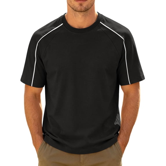 USNSM Comfy Cotton Shirts Running Athletic Shirt Baggy Crew Neck Workout Gym Tees Fitted Short Sleeve T-Shirts Summer Trendy Tshirts Black L