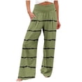 thumbnail image 1 of USNSM Comfy Pajama Pants for Women Casual Stripe Print Palazzo Pants Lounge Stretch Wide Leg Trousers with Pockets Army Green L, 1 of 4