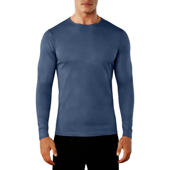 USNSM Compression Shirt Men's Solid Color Long Sleeve Moisture-Wicking Undershirt Stretchy Quick Dry Athletic Base Layer Blue XXL