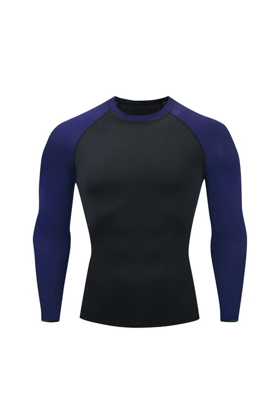 Compression Shirts for Men Long Sleeve Quick-Drying High-Elastic Tights Athletic Base Layer Undershirt T Shirt for Workout Dark Blue XL
