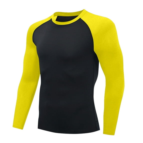 USNSM Compression Shirts for Men Long Sleeve Quick-Drying High-Elastic Tights Athletic Base Layer Undershirt T Shirt for Workout Yellow M