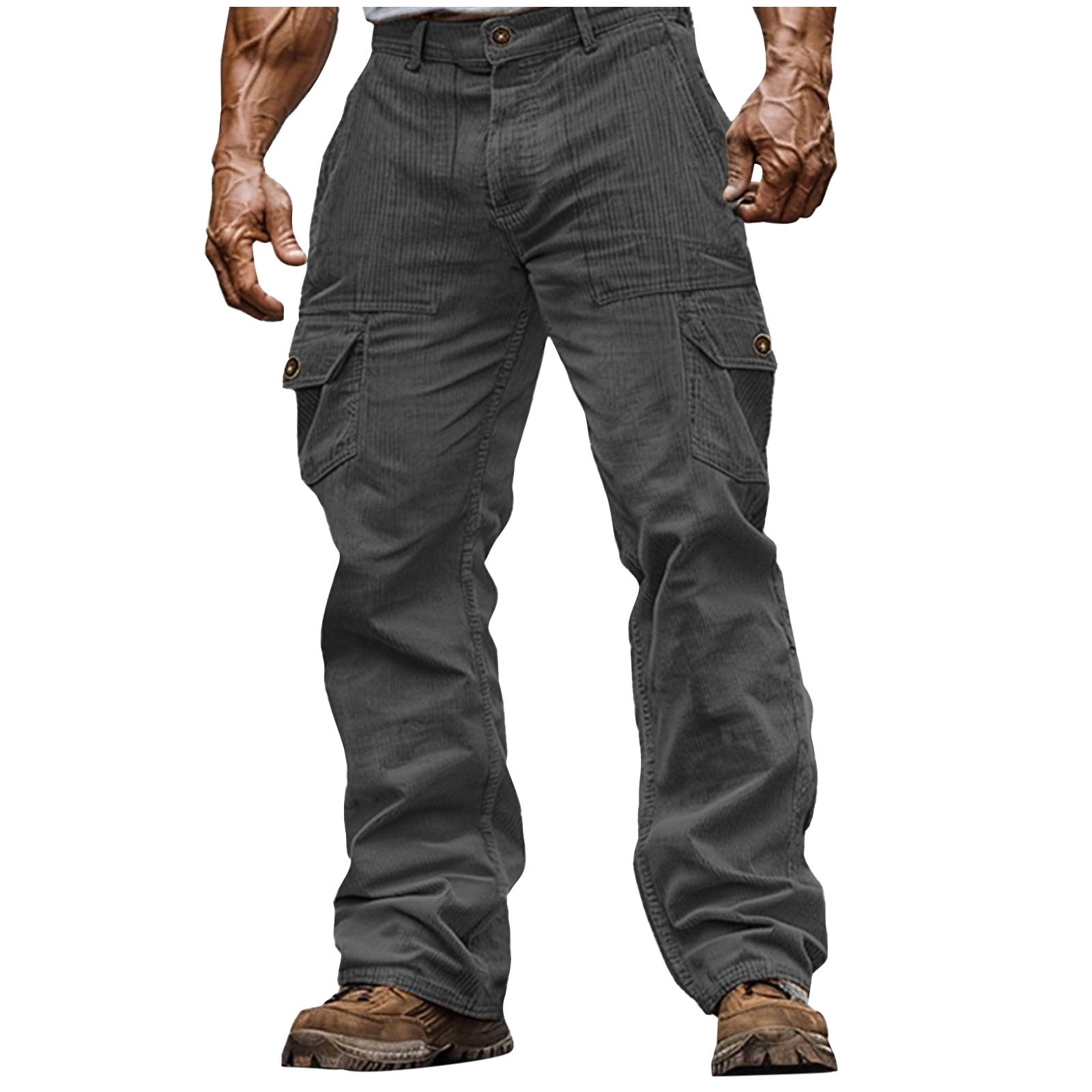 USNSM Corduroy Cargo Pants for Men Casual Solid Color Pocket