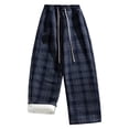 thumbnail image 1 of USNSM Corduroy Pants for Men Baggy Plaid Pants Fleece Trouser Elastic Waist Drawstring Joggers Spring Winter Casual Pants Blue XXXXL, 1 of 9