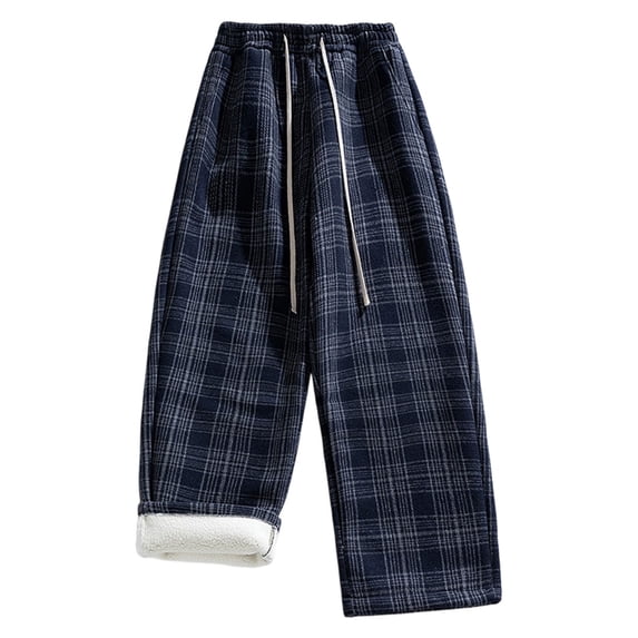 USNSM Corduroy Pants for Men Baggy Plaid Pants Fleece Trouser Elastic Waist Drawstring Joggers Spring Winter Casual Pants Blue XXXXL