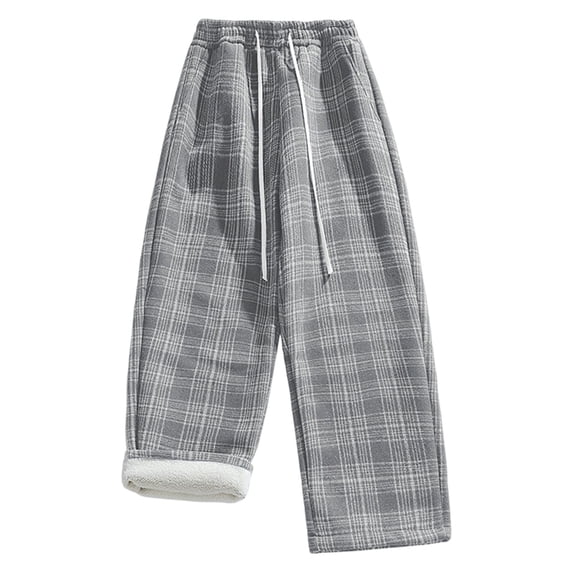 USNSM Corduroy Pants for Men Baggy Plaid Pants Fleece Trouser Elastic Waist Drawstring Joggers Spring Winter Casual Pants Gray XXL