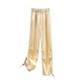 thumbnail image 1 of USNSM Cotton Pants for Women High Waist Drawstring Slimming Pants Workout Drooping Straight Pants with Pockets Beige L, 1 of 3
