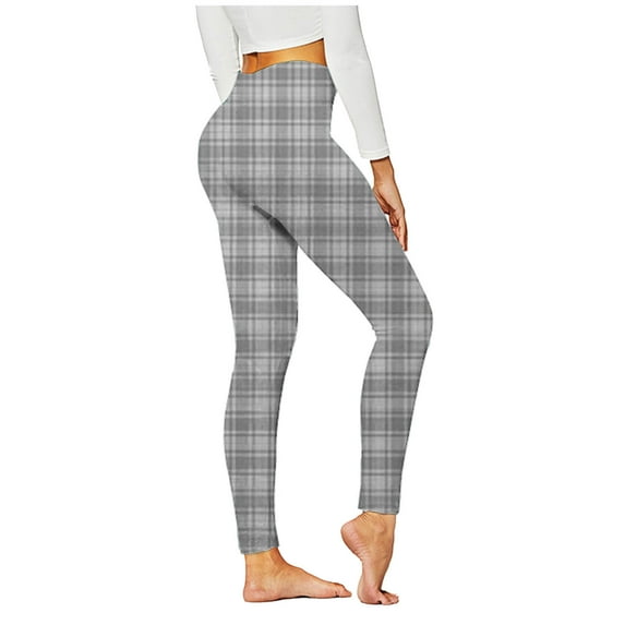 USNSM Cotton Yoga Pants for Women Fashion Colorful Plaid Print Slim Fit Leggings High Waist Tummy Control Fitness Jogging Pants Gray S