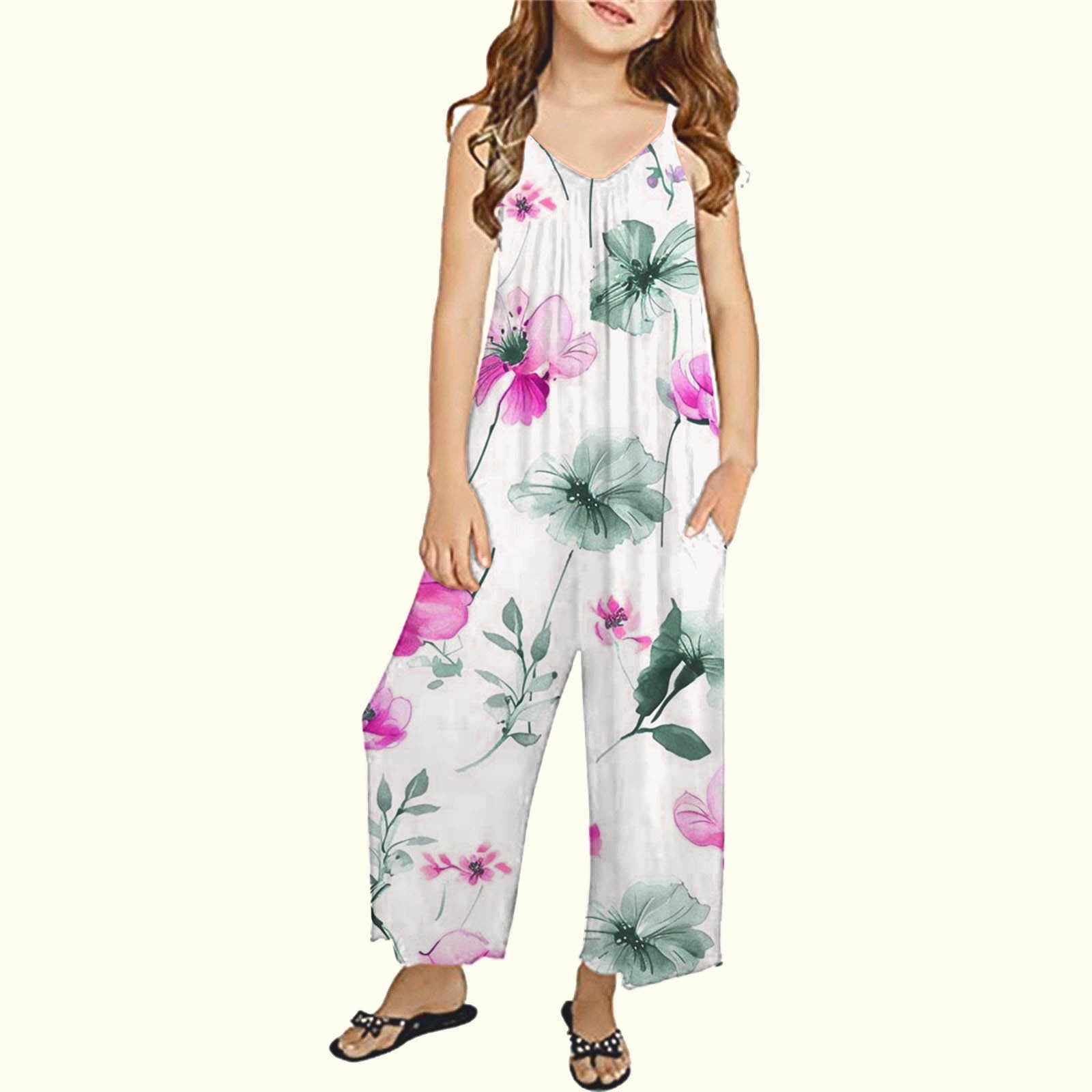 USNSM Cute Floral Jumpsuits for Toddler Kids Girls Loose Fit Casual ...
