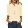 thumbnail image 1 of USNSM Cute Women Summer Tops Casual Solid 3/4 Length Sleeve Button Neckline Plain Tees Shirt Loose Lightweight Comfy Baggy Tunic Blouse Khaki XXXL, 1 of 4