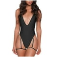 thumbnail image 1 of USNSM Deep V Neck Monokoni with Sexy Garter Belt for Women One Piece Solid Color Cutout Swimsuit High Cut Slimming Bathing Suit Black L, 1 of 9