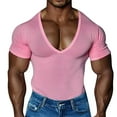 thumbnail image 1 of USNSM Deep V Neck Undershirt Men Low Cut Vneck T Shirts for Man Slim Fit Tshirt Short Sleeve Tee Pink XXXL, 1 of 2