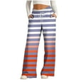 thumbnail image 1 of USNSM Drawstring Wide Leg Pants for Women Striped Casual High Waisted Lounge Pants Summer Beach Trendy Gradient Trousers Orange S, 1 of 4