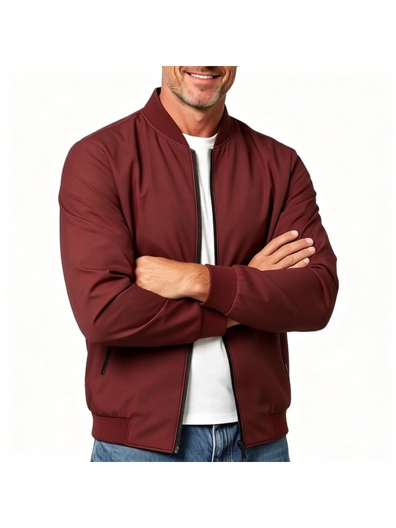 Fall Thin Lightweight Jackets for Men Business Casual Coat (M-5XL) Big and Tall Stylish Bomber Jackets Plain Zip Up Outerwear Red M