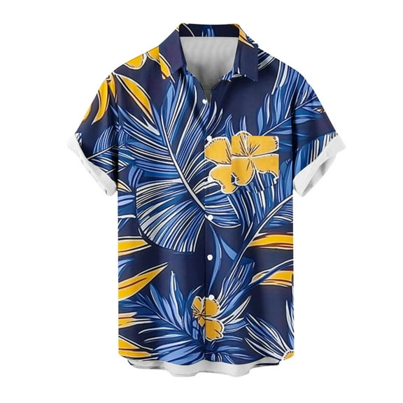 USNSM Fashion Hawaiian Shirt for Men Big and Tall Loose Fit Shirt Short Sleeve Casual Lapel Button Down Holiday Beach Shirts Dark Blue XXXXL