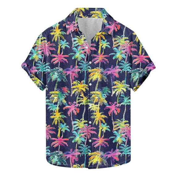 USNSM Fashion Hawaiian Shirt for Men Big and Tall Loose Fit Shirt Short Sleeve Casual Lapel Button Down Holiday Beach Shirts Multicolor M