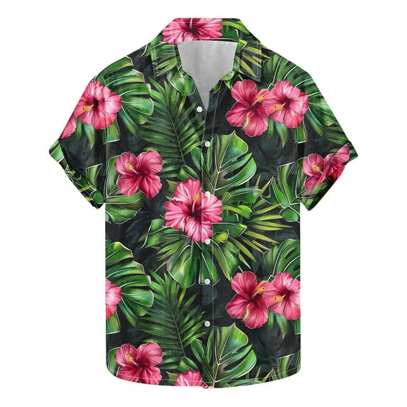 USNSM Fashion Hawaiian Shirt for Men Big and Tall Loose Fit Shirt Short Sleeve Casual Lapel Button Down Holiday Beach Shirts Multicolor XL