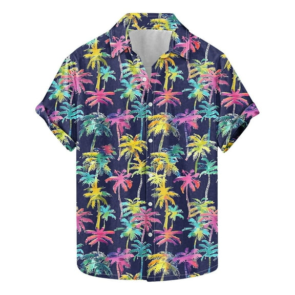 USNSM Fashion Hawaiian Shirt for Men Big and Tall Loose Fit Shirt Short Sleeve Casual Lapel Button Down Holiday Beach Shirts Multicolor XXXXXL