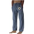 thumbnail image 1 of USNSM Fashion Print Casual Cotton Linen Pants for Men, Lightweight Comfort Pants Loose Fit with Elastic Waist Drawstring Blue XL, 1 of 4