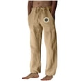 thumbnail image 1 of USNSM Fashion Print Casual Cotton Linen Pants for Men, Lightweight Comfort Pants Loose Fit with Elastic Waist Drawstring Yellow L, 1 of 4