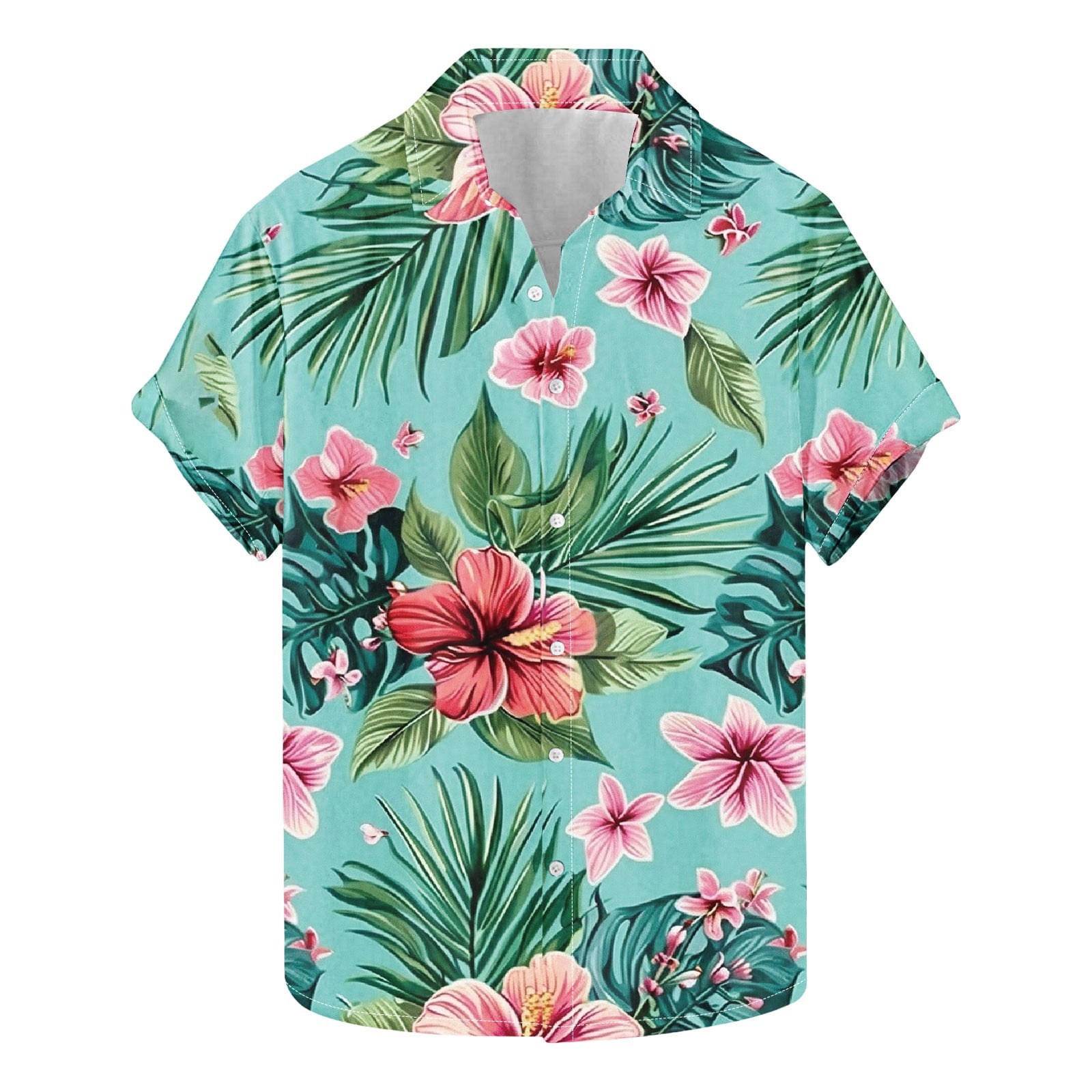 Weecreeture Floral Hawaiian Shirt For Men - Tropical Green Palms Short Sleeve Button-Up | Summer Beach & Casual Aloha Shirt In XX-Large