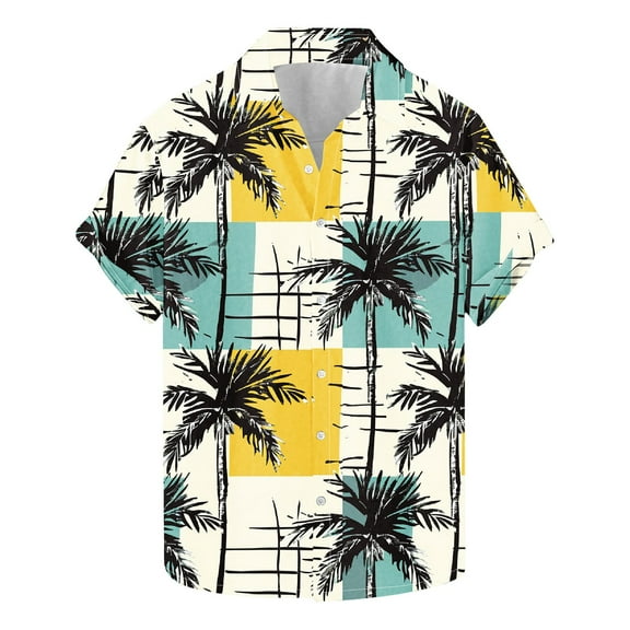 USNSM Fashion Print Hawaiian Shirt for Men Big and Tall Loose Fit Shirt Short Sleeve Daily Casual Lapel Button Down Holiday Beach Shirts Multicolor XL