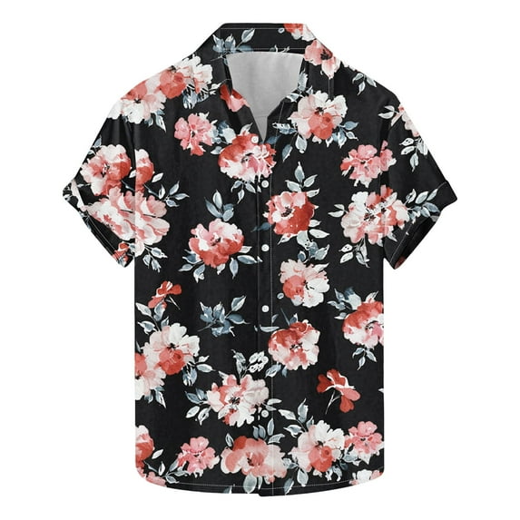 USNSM Fashion Print Hawaiian Shirt for Men Big and Tall Loose Fit Shirt Short Sleeve Daily Casual Lapel Button Down Holiday Beach Shirts Multicolor L