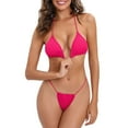 thumbnail image 1 of USNSM Fashion Women's Sleeveless Bikini Set Swimsuit Push-Up Padded Swimwear Halter Lace Up Beachwear with Sxey 0Thong Hot Pink XL, 1 of 6