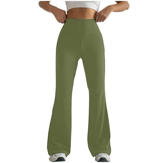 USNSM Flare Leggings for Women Casual Soft High Waist Gym Athletic Wide Leg Trousers Baggy Workout Bootcut Yoga Pants Army Green S